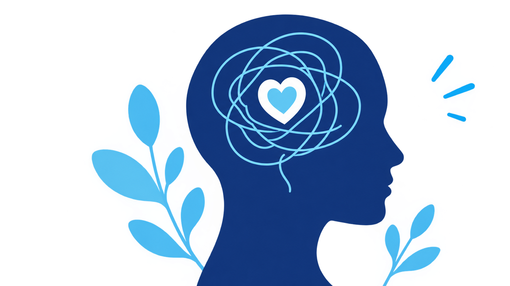 Head silhouette with a tangled brain and heart, representing mental well-being